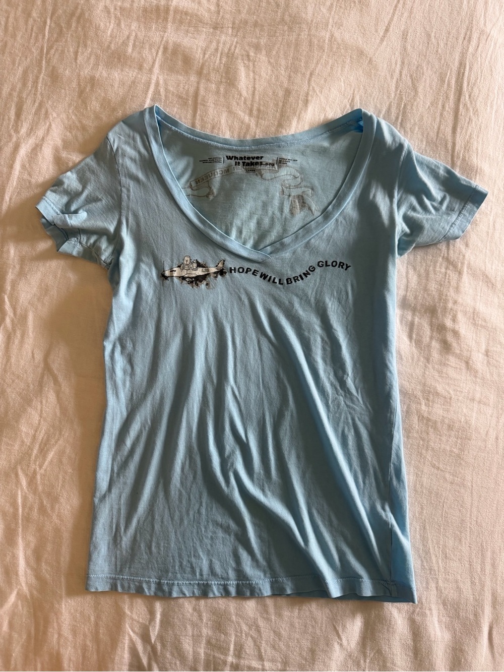 Vintage Alexander McQueen Sky Blue V-Neck Graphic Tee